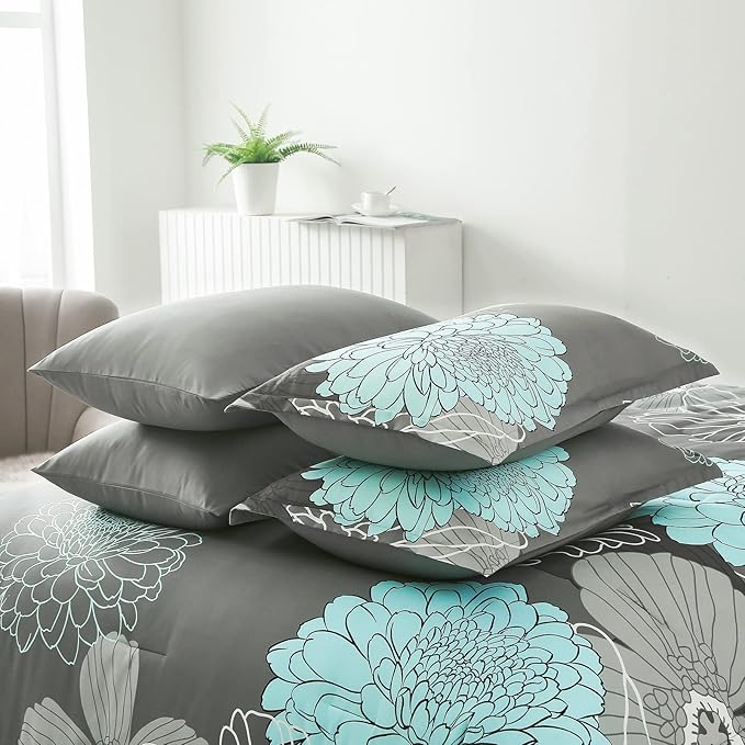 Yiran 7 Pieces Bed in a Bag Floral Comforter Set Queen Flowers Bedding Set Soft Microfiber Comforter Sets with 1 Comforter 1 Flat Sheet 1 Fitted Sheet 2 Pillowshams and 2 Pillowcases - LeafyLoom