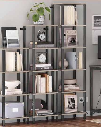 TUTOTAK Bookshelf, 4-Tier Tall Book Shelf, Narrow Bookcase for Small Space, DIY Stackable Bookshelf, for Living Room, Office, Study, Entryway, Industrial, Greige and Black BS01BG004 - LeafyLoom