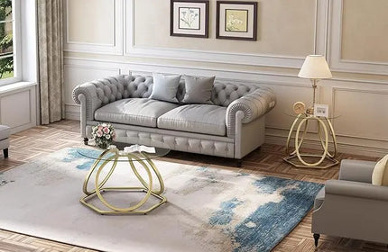 O&K FURNITURE Gold Coffee Table, Modern Glass Coffee Table Living Room Table with Hexagonal Base, Round Coffee Table for Home&Office, Gold Finish, 1 PC… - LeafyLoom