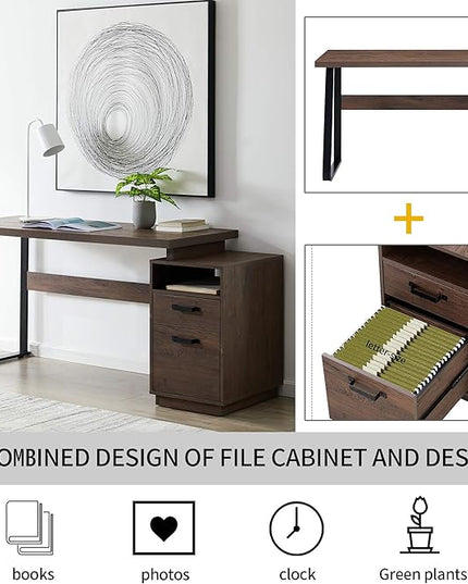 NicBex Laik-DW-00004-DX Desks, 65.3" W x 23.6" D x 30" H, Brown - LeafyLoom
