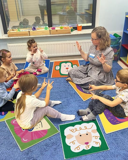 HiiARug 12pcs Carpet Squares for Classroom 18x18 Carpet Spots for Classroom Sitting Floor Seats for Kids Sit Spots for Classroom Kindergarden Playroom Decor Preschool Floor Dots for Classroom - LeafyLoom