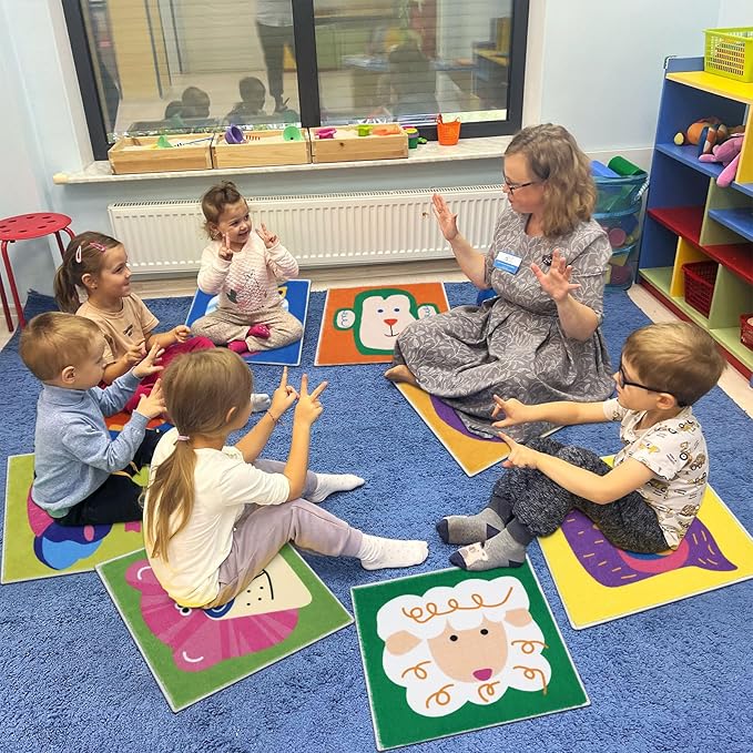 HiiARug 12pcs Carpet Squares for Classroom 18x18 Carpet Spots for Classroom Sitting Floor Seats for Kids Sit Spots for Classroom Kindergarden Playroom Decor Preschool Floor Dots for Classroom - LeafyLoom