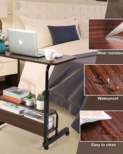 Adjustable Mobile Laptop Desk Home Office Desk Detachable Wheels Desk Portable Height Mobile Bedside Table Veranda Office Desk Additional Storage Rack Small Spaces Desk Size 15.7x31.5'Brown - LeafyLoom