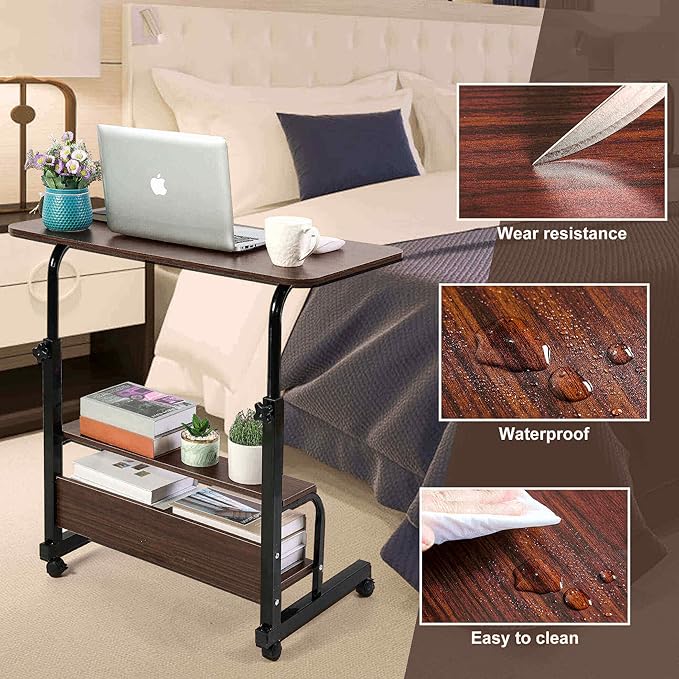 Adjustable Mobile Laptop Desk Home Office Desk Detachable Wheels Desk Portable Height Mobile Bedside Table Veranda Office Desk Additional Storage Rack Small Spaces Desk Size 15.7x31.5'Brown - LeafyLoom