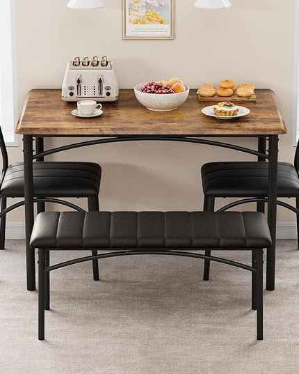 GAOMON Dining Table Set for 4, Kitchen Table with Upholstered Chairs and Bench, 4-Person Dining Room Table Set, Rectangular Kitchen Table Set for Small Space, Apartment, Home, Studio, Rustic Brown - LeafyLoom