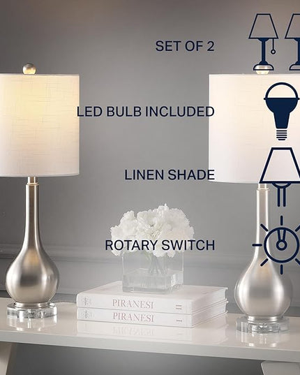 JONATHAN Y JYL5010B-SET2 Dylan 25" Metal/Crystal Teardrop LED Table Lamp Contemporary, Transitional, Traditional, Classic, Office, Living Room, Dining Room, Bedroom, Nickel (Set of 2) - LeafyLoom