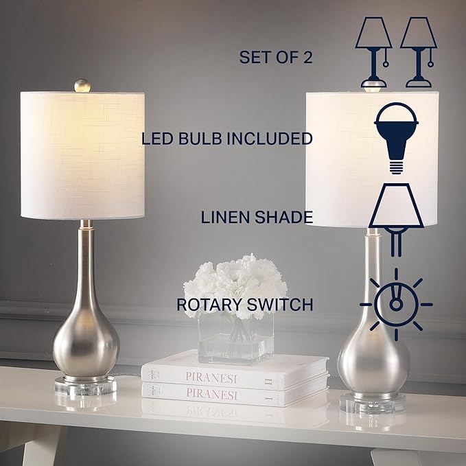 JONATHAN Y JYL5010B-SET2 Dylan 25" Metal/Crystal Teardrop LED Table Lamp Contemporary, Transitional, Traditional, Classic, Office, Living Room, Dining Room, Bedroom, Nickel (Set of 2) - LeafyLoom