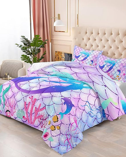 CVHOUSE Mermaid Comforter Set,Rainbow Mermaid Bedding Set for Girls Kids Teens,Rainbow Mermaid Comforter Mermaid Duvet Set Room Decor Quilt Set Twin Size - LeafyLoom