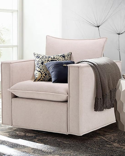 Swivel Accent Chair Set of 2, 34 Inches Wide Upholstered Arm Chair with Plump Back Pillow, Modern Sofa Living Room Chair for Bedroom, Corner, Reading Nook-Camel - LeafyLoom