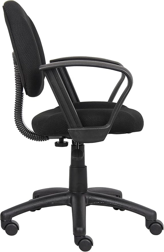 Boss Office Products Perfect Posture Delux Fabric Task Chair with Loop Arms in Black - LeafyLoom