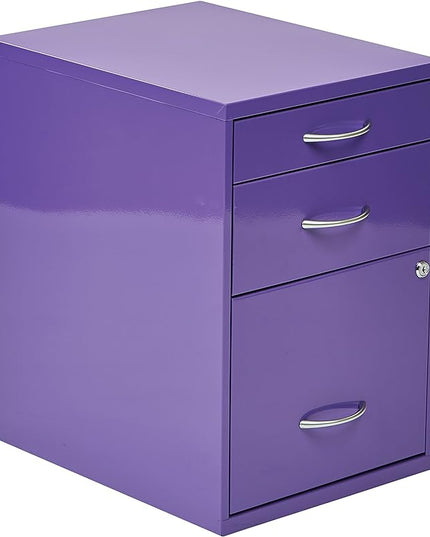 OSP Home Furnishings HPB Heavy Duty 3-Drawer Metal File Cabinet for Standard Files and Office Supplies, Purple Finish - LeafyLoom