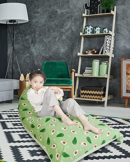 Stuffed Animal Storage Bean Bag Chair Cover, Cotton Green Avocado Plush Toy Storage Stuff and Sit Seat for Kids/Teens/Adults, 52" x 31" Extra Large Triangle Floor Sofa, 200L/52Gal, Cover Only - LeafyLoom