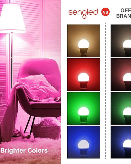 Sengled Light Bulb, S1 Auto Pairing with Alexa Devices, Color Changing , Smart Light that Work with , Bluetooth Mesh Smart Home Lighting, E26 60W Equivalent, 800LM, 4 Count (Pack of 1) LeafyLoom