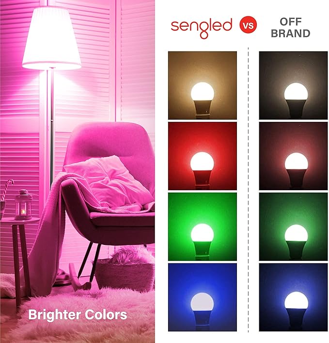 Sengled Light Bulb, S1 Auto Pairing with Alexa Devices, Color Changing , Smart Light that Work with , Bluetooth Mesh Smart Home Lighting, E26 60W Equivalent, 800LM, 4 Count (Pack of 1) LeafyLoom