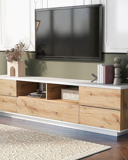 NicBex TV Stand for 80 Inch TV Modern TV Media Console Table with Large Storage Cabinet, Door Rebound Device,Entertainment Center with Storage for Living Room,Bedroom,70.8 Inch,Natural - LeafyLoom