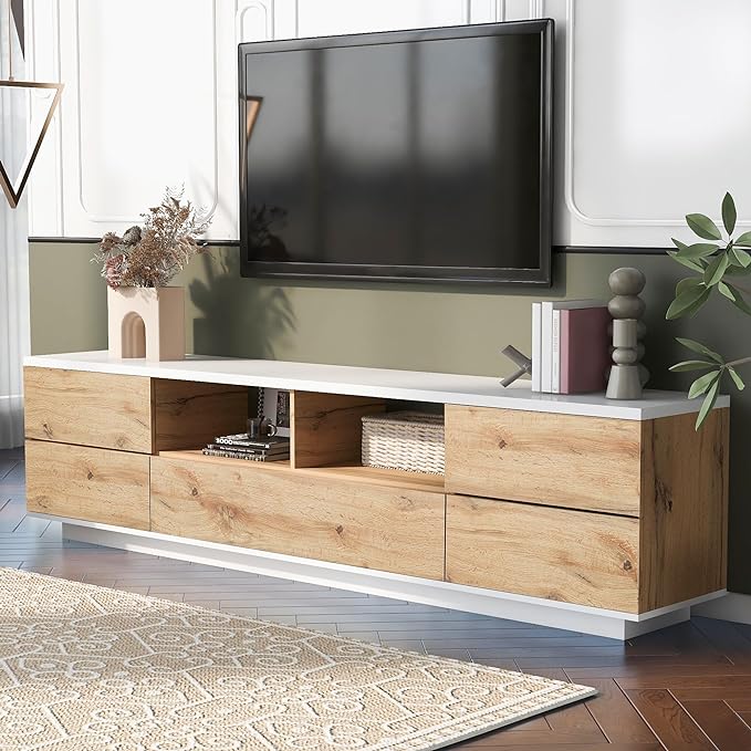 NicBex TV Stand for 80 Inch TV Modern TV Media Console Table with Large Storage Cabinet, Door Rebound Device,Entertainment Center with Storage for Living Room,Bedroom,70.8 Inch,Natural - LeafyLoom