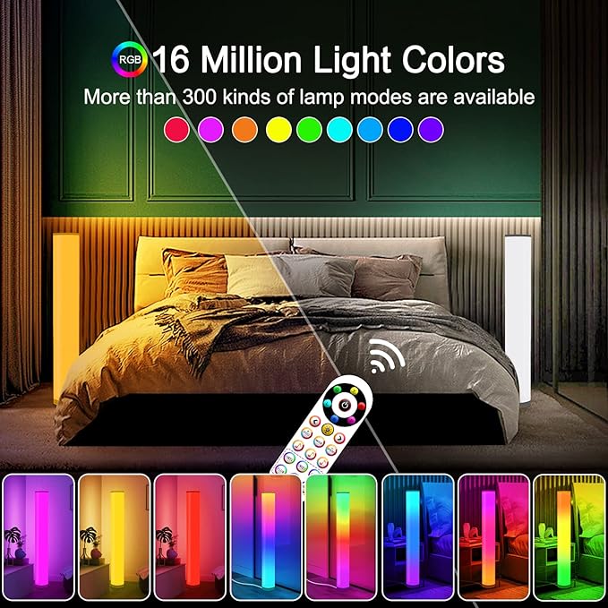 Marlrin 2-Pack RGB Corner Floor Lamp for Living Room APP Smart Music Sync Color Changing LED Lights Bedroom Colorful Decoration Lamp Soft Mood Lighting Dimmable with Remote Control - LeafyLoom