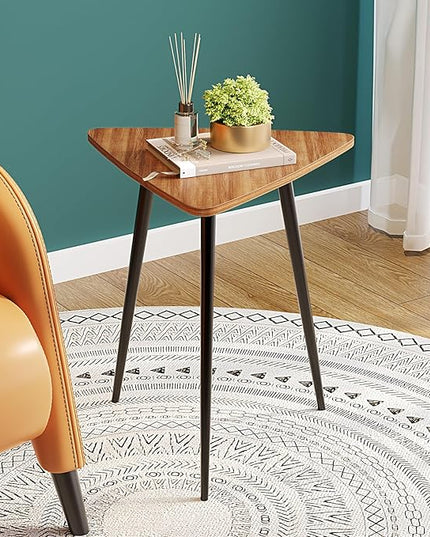 SAYGOER Walnut End Table Small Triangle Side Table Mid Century Night Stand Rustic Farmhouse Bedside Table,Retro Accent Sofa Table for Living Room Bedroom Easy Assembly,Walnut Oak - LeafyLoom