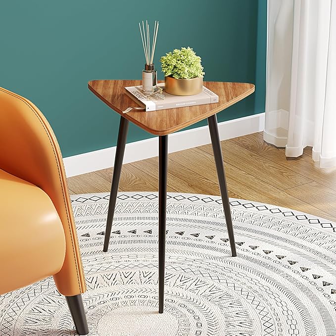 SAYGOER Walnut End Table Small Triangle Side Table Mid Century Night Stand Rustic Farmhouse Bedside Table,Retro Accent Sofa Table for Living Room Bedroom Easy Assembly,Walnut Oak - LeafyLoom