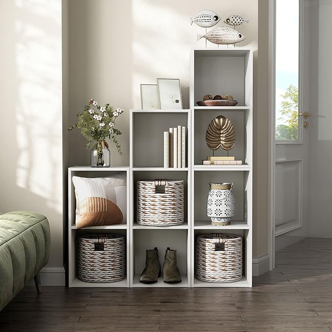 Apexa 3 Cube Storage Organizer Shelves, Stackable Wood Bookcase Fits Cubby Bins for Organization, Dorm Teen Room Decor & Home Office, White - LeafyLoom