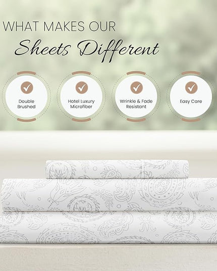 Linen Market 3 Piece Twin Bedding Sheet Set (Gray Floral) - Sleep Better Than Ever with These Ultra-Soft & Cooling Bed Sheets for Your Twin Size Bed - Deep Pocket Fits 16" Mattress - LeafyLoom