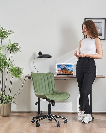 YOUNIKE Office Chair Swivel Desk Chair Upholstered Faux Leather Height Adjustable with Wheels Computer Task Chair Modern Rolling Armless with Back, Loads 300 lbs, Olive Green - LeafyLoom