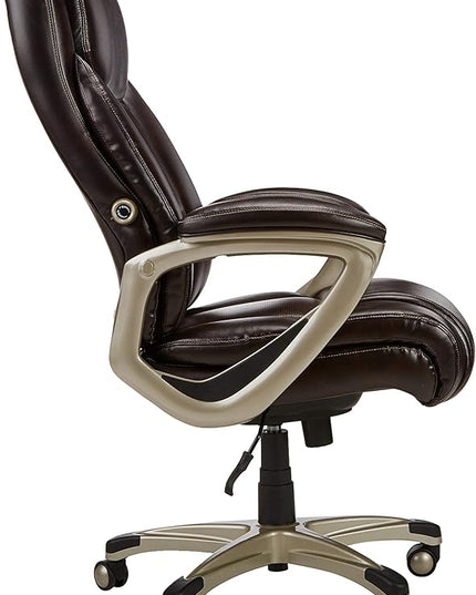 Amazon Basics Big & Tall Executive Computer Desk Chair With Lumbar Support, Adjustable Height and Tilt, 350 Lb Capacity, Brown With Pewter Finish, 28.5" D x 30.25" W x 47.9" H - LeafyLoom