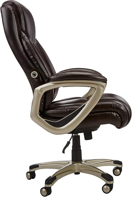 Amazon Basics Big & Tall Executive Computer Desk Chair With Lumbar Support, Adjustable Height and Tilt, 350 Lb Capacity, Brown With Pewter Finish, 28.5" D x 30.25" W x 47.9" H - LeafyLoom