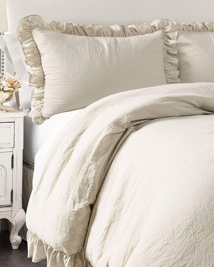 Lush Decor Reyna Ruffle Comforter Set - 3 Piece Cozy Ruffled Bedding Set - Timeless Elegance and Comfort for Bedroom - California King, Wheat - LeafyLoom