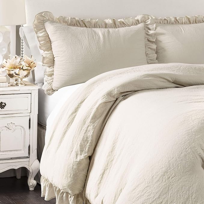 Lush Decor Reyna Ruffle Comforter Set - 3 Piece Cozy Ruffled Bedding Set - Timeless Elegance and Comfort for Bedroom - California King, Wheat - LeafyLoom