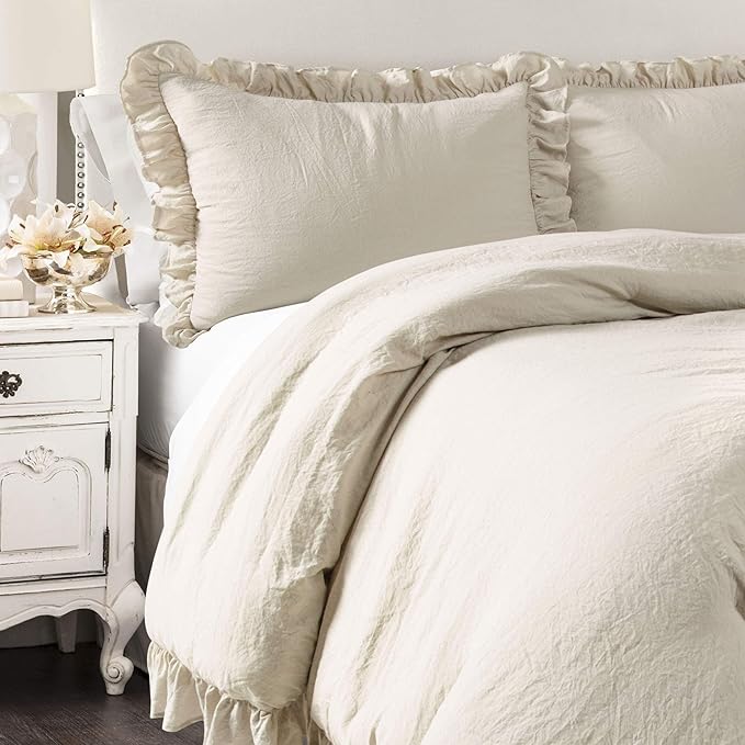 Lush Decor Reyna Ruffle Comforter Set - 3 Piece Cozy Ruffled Bedding Set - Timeless Elegance and Comfort for Bedroom - King, Wheat - LeafyLoom