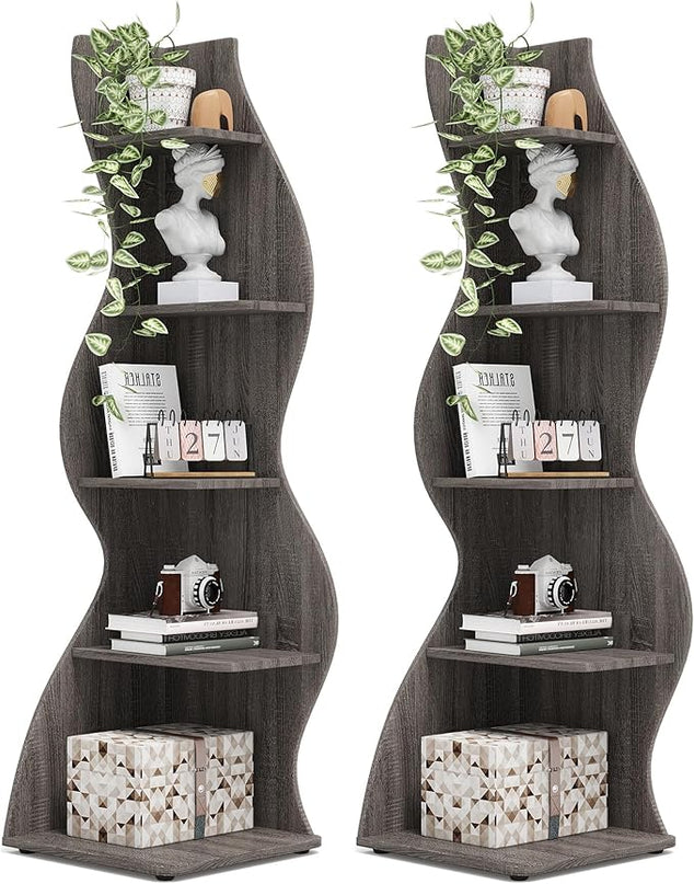 Small Corner Shelf, Modern 5-Tier Wall Corner Bookshelf, Stylish Bookcase Storage Rack for Small Space,Living Room. Bedroom - LeafyLoom