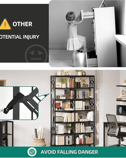 YITAHOME 7 Tier Corner Bookshelf Reversible Bookcase, Tall Bookshelf Display Rack Shelf with Metal Frame for Living Room, Bedroom, Home Office, Black - LeafyLoom