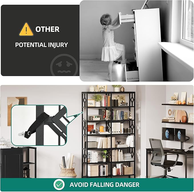 YITAHOME 7 Tier Corner Bookshelf Reversible Bookcase, Tall Bookshelf Display Rack Shelf with Metal Frame for Living Room, Bedroom, Home Office, Black - LeafyLoom