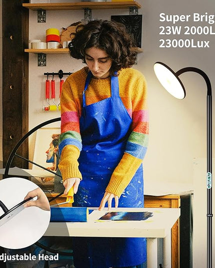 chiphy Floor Lamp, 60'' Bright Floor Lamp, 23W 2000LM Modern Floor Lamp, Dimmable 2300K-6500K Flexible Gooseneck with Remote Standing Lamp for Living Room Bedroom Office Reading Crafting Work Light - LeafyLoom