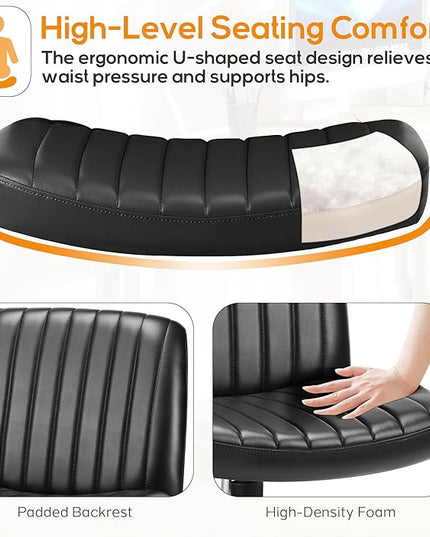 Criss Cross Chair, Cross Legged Office Chair, Wide Comfty Desk Chair, No Wheels Armless Computer Task Chair, Swivel Vanity Home Chair, Height Adjustable - LeafyLoom