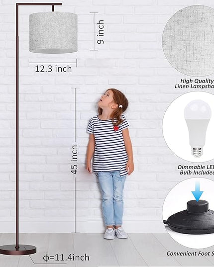 PESRAE Floor Lamp for Living Room, LED Floor Lamp with Remote Control, 4 Color Temperature LED Bulb Included, Modern Standing lamp with Linen Lampshade for Bedroom,Brown - LeafyLoom