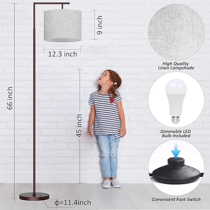 PESRAE Floor Lamp for Living Room, LED Floor Lamp with Remote Control, 4 Color Temperature LED Bulb Included, Modern Standing lamp with Linen Lampshade for Bedroom,Brown - LeafyLoom