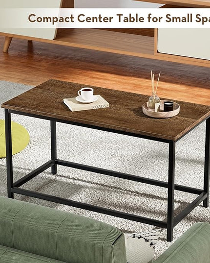 SAYGOER Small Rectangular Coffee Table Simple Modern Open Design Minimalist Center Table for Living Room Small Spaces, Easy Assembly, 31.5 x 15.7 x 17.7, Dark Walnut - LeafyLoom
