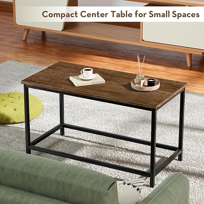 SAYGOER Small Rectangular Coffee Table Simple Modern Open Design Minimalist Center Table for Living Room Small Spaces, Easy Assembly, 31.5 x 15.7 x 17.7, Dark Walnut - LeafyLoom