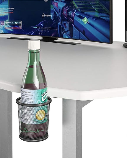 Quest Gaming Desk with CPU Stand, White - LeafyLoom