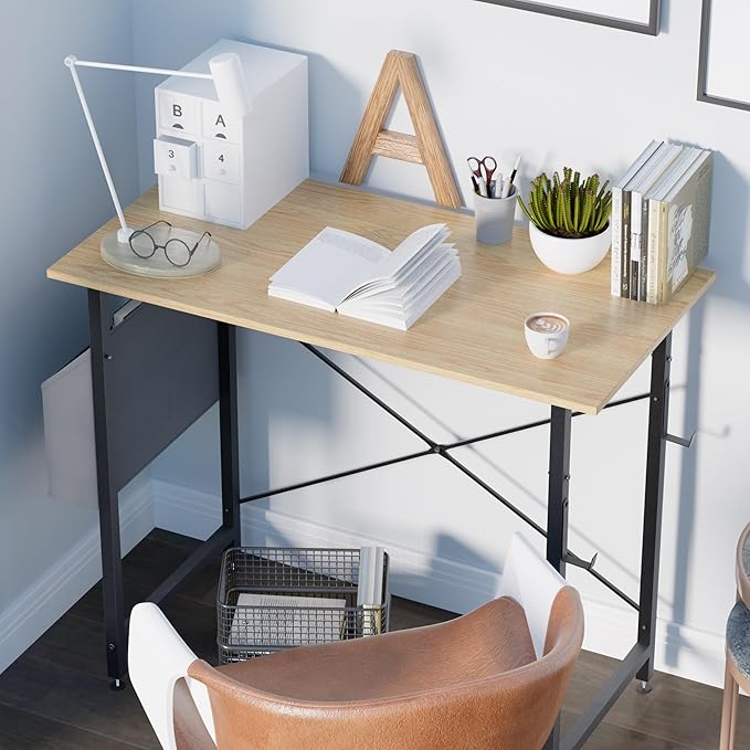 Pamray 32 Inch Computer Desk for Small Spaces with Storage Bag, Home Office Work Desk with Headphone Hook, Small Office Desk Study Writing Table - LeafyLoom