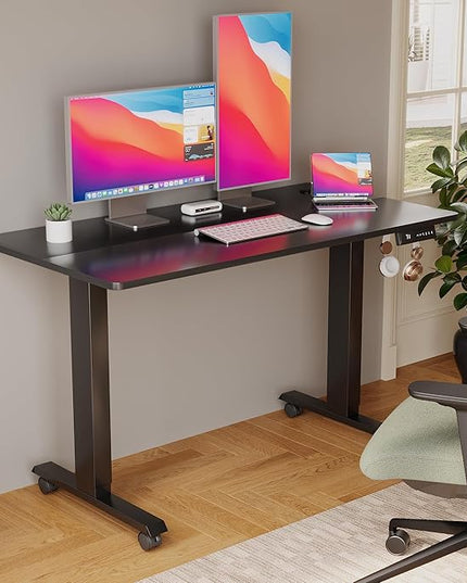 Electric Standing Desk 48 Inch, Ergonomic Height Adjustable Table with T-Shaped Metal Bracket Modern Computer Workstations for Home Office, Black - LeafyLoom