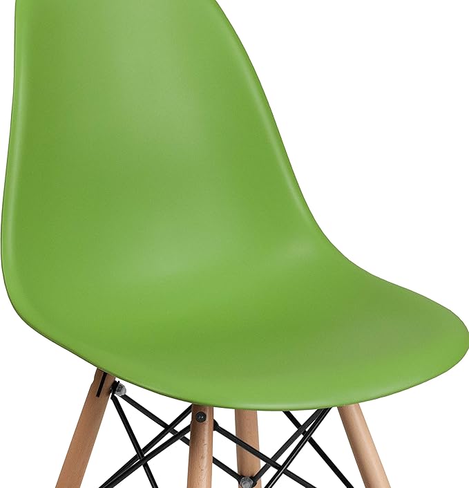 Flash Furniture Elon Series Green Plastic Chair with Wooden Legs, 22.5"D x 18.25"W x 31.5"H - LeafyLoom