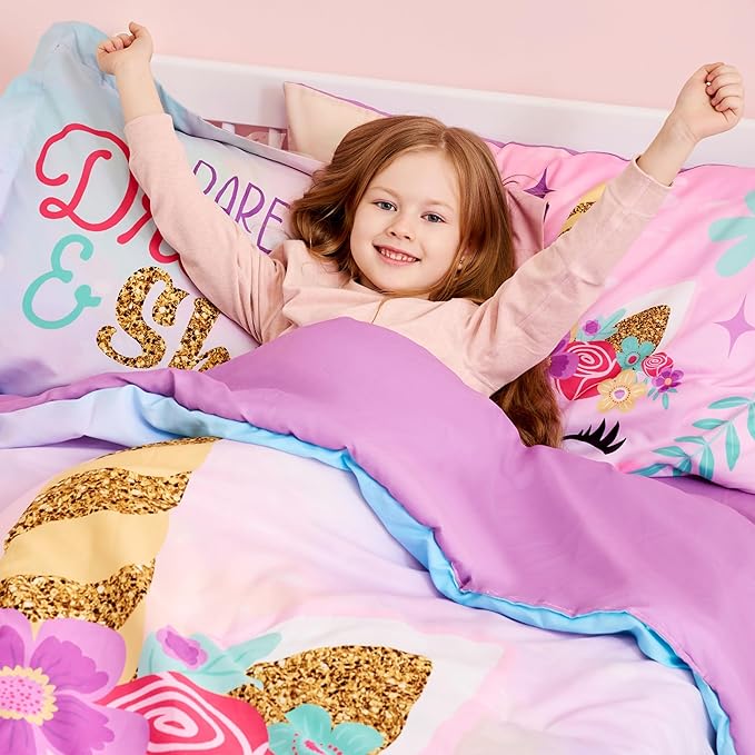 Joiedomi Kid Twin Comforter Set - 5 Piece Unicorn Bedding Set for Boys/Girls - Super Soft Microfiber Bed in a Bag with Comforter, Sheets, Pillowcase & Sham - LeafyLoom