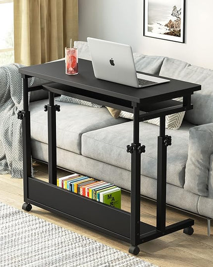 Tribesigns Portable Desk for Sofa and Bed, Height Adjustable Mobile Laptop Table Small Standing Desk Rolling Computer Cart with Keyboard Tray on Wheels for Home Office (Black) - LeafyLoom