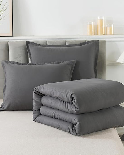Dark Gray Comforter Set Full, Solid Grey Down Alternative Bedding Comforter Set, Breathable Fluffy Microfiber Comforter Full Size (79"x90") for All Seasons with Pillowcase - LeafyLoom