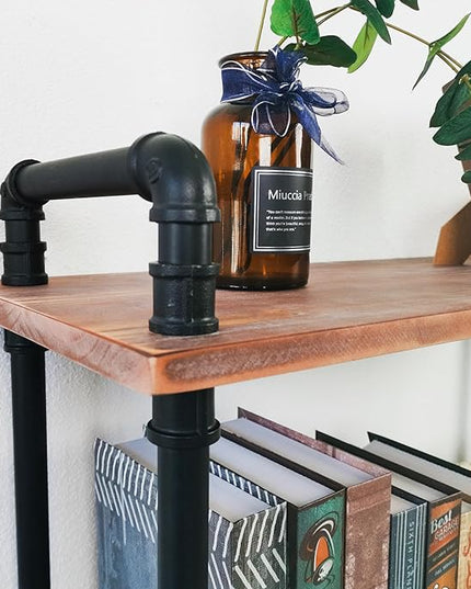 3 Tier Industrial Pipe Bookcase, Rustic Farmhouse Bookshelf with Solid Wood for Living Room, Kitchen, Office - LeafyLoom