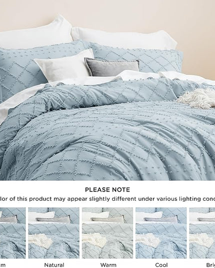 Bedsure Twin/Twin XL Comforter Set - Dusty Blue Boho Twin Extra Long Comforter Set for College, Shabby Chic Dorm Bedding Set, 2 Pieces Modern Farmhouse Bed Set, includes 1 Pillow Sham - LeafyLoom