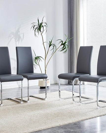Modern Dining Chairs Set of 4, PU Faux Leather Backrest Cushioned Edge Chairs, Suitable for dining, kitchen, dressing table, terrace, Gray+PU - LeafyLoom